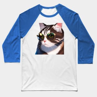 Smart Cat Wearing Glasses Sticker Baseball T-Shirt